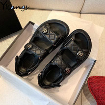 Oes slipper pu leather women sandals black plaid flat casual slides lady summer outdoor thumb200