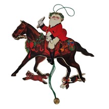 Vintage Midwest Santa Claus Horse Fox Hunt Wooden Pull String Ornament *Flaw* - £19.73 GBP