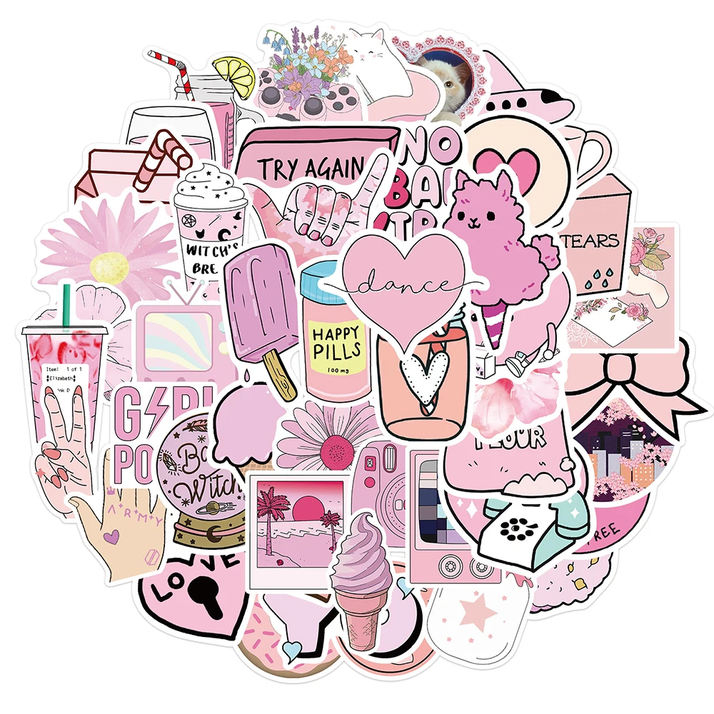 Primary image for 10/30/50PCS Funny Pink Style Girl  Aesthetic Stickers Car Motorcycle Travel Lugg