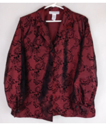 Sag Harbor Red One Button Blouse With Black Flocked Velvet Floral Design... - $273.13 MXN Sag Harbor Red One Button Blouse With Black Flocked Velvet Floral Design... - $273.13 MXN