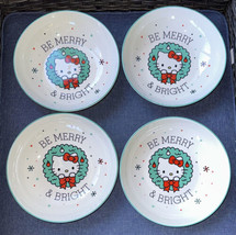 4 Hello Kitty Christmas Wreath Be Merry &amp; Bright 9” Ceramic Pasta Bowls New 2023 - £62.90 GBP