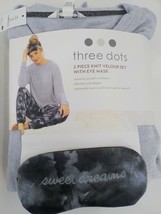 Three Dots 2 Pc Pajama Set Sz Xs W Eye Mask Storm Blue Cloud Knit Velour Set Nip - £15.94 GBP