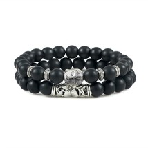 2pcs/set Buddha Head Bracelet for Women Men Natural Tiger Eye Lava Stone Yoga Be - £14.16 GBP