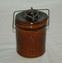 Vntage Brown Glazed Stoneware Butter Cheese Crock Wire Bail Latch Country Farm e - £15.49 GBP