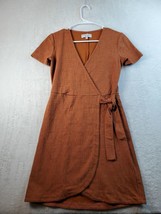 Madewell Shift Dress Womens 2XS Brown Cotton Short Sleeve Wrap V Neck Dr... - $22.05
