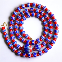 Vintage Chevrons &amp; White Heart Venetian Multilayers Glass Beads Necklace... - £37.91 GBP