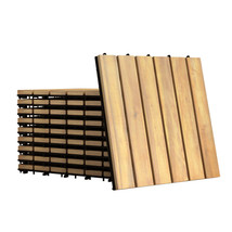 10PCS 12&quot; x 12&quot; Acacia Wood Deck Tiles Interlocking Patio Pavers Stripe Pattern - £70.33 GBP