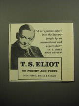 1957 Farrar, Straus &amp; Cudahy Book Ad - On Poetry and Poets by T.S. Eliot - £14.46 GBP