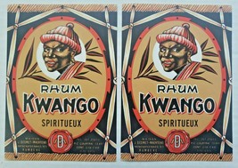 Kwango Rhum Rum Liquor Label Black Man Logo  Fancy Art Lot of 2 NOS DC1 - £7.98 GBP
