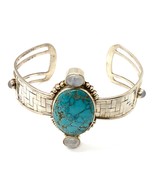 Sterling Signed Sajen Oval Turquoise Sterling Silver Designer Cuff Brace... - $197.99