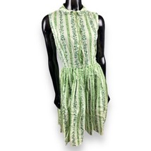 Vtg Handmade Green Floral Striped Print Fitted Shift Dress Buttons 32” B... - £29.98 GBP