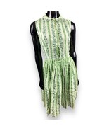 Vtg Handmade Green Floral Striped Print Fitted Shift Dress Buttons 32” B... - £30.12 GBP