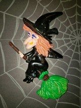 VIntage Halloween Witch on Broom Hard Plastic Cake Decoration Topper 5&quot;H... - $13.99
