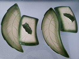 California USA pottery Valley Vista leaf shape covered dish set Green/ W... - $52.35