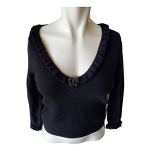 Anna Molinari  Wool Cashmere Ruffle Trim Sweater Black Sz 42/6 $363 NEW - $56.09