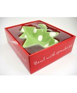 Christmas Tree Shaped Bowl and Spreader Green with White Polka Dots NIB - £7.44 GBP