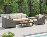 Merax Patio Rattan Outdoor Conversation Sofa Set with Wooden Coffee Tabl... - $1,148.99
