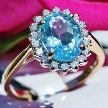 3Ct Brilliant Oval Cut Blue Topaz Halo Engagement Ring Band 14k Yellow Gold Over - £61.53 GBP