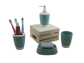 Bathroom Accessories Set 4 Piece Soap Dispenser Soap Dish Tumble Toothpaste TEAL - £11.04 GBP