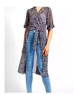 Express Printed Blue Wrap Front Kimono Cover-up Sz Small/medium Chiffon - $47.18 CAD