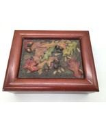 Rustic Wooden Trinket Box 9x7x3 Fall Leaves &amp; Acorns Relief Lid - €21,15 EUR
