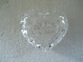 Vtg Heavy Made &quot; 50th Anniversary &quot; Glass Heart Shaped Trinket Box &quot; BEA... - £22.00 GBP