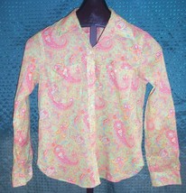 Lauren Ralph Lauren Petite Green Paisley Cotton Button shirt Misses Size PS - $21.77