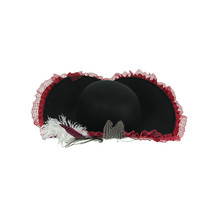 Ladies Black and Red Lace Feather Tricorn Pirate Hat - £38.92 GBP