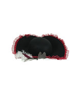 Ladies Black and Red Lace Feather Tricorn Pirate Hat - £38.83 GBP