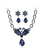 Blue Crystal &amp; Silver-Plated Swan Pendant Necklace &amp; Drop Earrings - £16.58 GBP