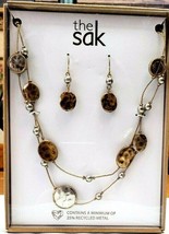 The Sak Necklace &amp; Earring Set Antique Gold &amp; Silver Hammered French Wire New - £22.96 GBP