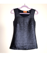 Patrizia Luca Milano Top Black Size S Vegan Faux Leather Textured Front - $363.93 MXN