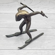 VTG Whimsical Solid Brass Frog Sculpture Figurine, Ski figurine, Ski lodge decor - £118.63 GBP