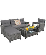 4 Pieces Patio Rattan Furniture Set with Cushion and Table Shelf-Gray - ... - $11,853.07 MXN
