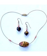 Delicate OOAK Necklace Earring Jewelry Set Mokume Gane Handmade Bead Cry... - £55.00 GBP
