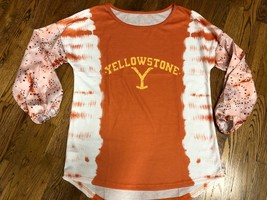 Yellowstone Show Ladies Size Small Patterned 3/4 Sleeves Orange/White Top - £11.97 GBP