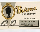 Burma Kuyumcusu Jeweler Ad Card Istanbul Turkey M Alynak 1950&#39;s - £11.07 GBP