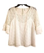 7th Avenue New York &amp; Company Size L White Floral Lace 3/4 Ruffle Sleeve... - £25.42 GBP