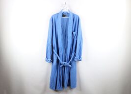 Vintage 70s Streetwear Mens Medium Distressed Velour Belted Bath Robe Bl... - $1,100.73 MXN