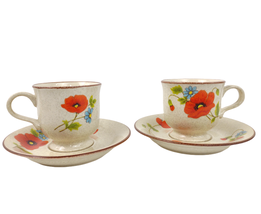 Set 2 Vintage Mikasa Japan Style Manor POPPY PARADE Mug Cups &amp; Saucers c... - £22.83 GBP