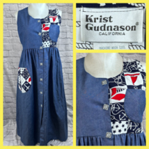 Vintage Krist Gudnason Vestido Maxi sin Mangas Mediano Náutico Tema Vaqu... - $72.76