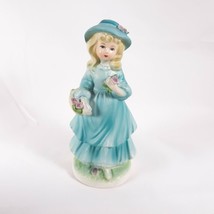 Avon Girl Figurine Blue Dress With Basket Flowers - £18.59 GBP