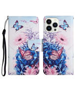 Purple Butterfly 3D Drawing Flip Leather Case for iPhone 15 Pro Max - £17.66 GBP