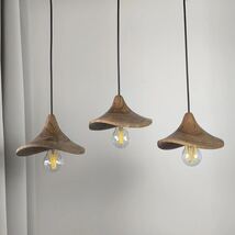 Set of 3 Natural Wood Pendant Lights Modern Wavy Lampshade, Kitchen Isla... - $250.00