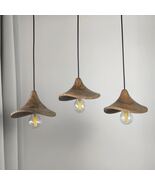 Set of 3 Natural Wood Pendant Lights Modern Wavy Lampshade, Kitchen Isla... - $250.00