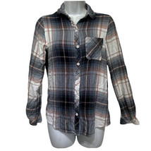 Beach Lunch Lounge Plaid Long Sleeve Button Front Shirt Size XS - $14.83