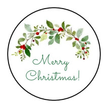 30 Merry Christmas Envelope Seals Labels Stickers 1.5&quot; Round Holly - £5.60 GBP