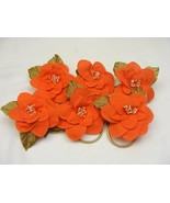 Vintage Handmade Napkin Rings Set of 6 Solid Orange with Beaded Pollen #1 - €16,87 EUR