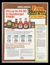 1984 Heinz Ketchup Annual Burger Giveaway Circular Coupon Advertisement - $18.95