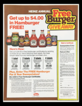 1984 Heinz Ketchup Annual Burger Giveaway Circular Coupon Advertisement - £14.91 GBP